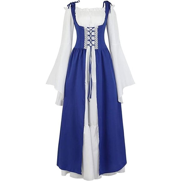 MEDIEVAL Victorian Blue Long Dress Cosplay Irish Costume Halloween Viking NWT - Picture 1 of 8